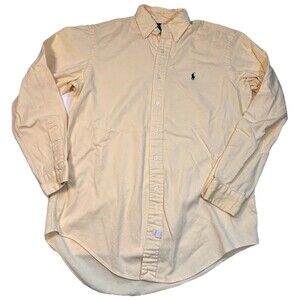 Ralph Lauren Dress Shirt Men's M Yellow Plaid Button Up Long Sleeve Classic Flaw